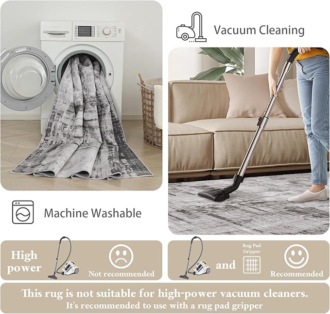 Area Rugs 6x9, Machine Washable Neutral Modern Abstract Soft Rugs for Living Room Large Carpet for Floor Non Slip Rug Under Dining Table Bed Grey Home Office | Grey