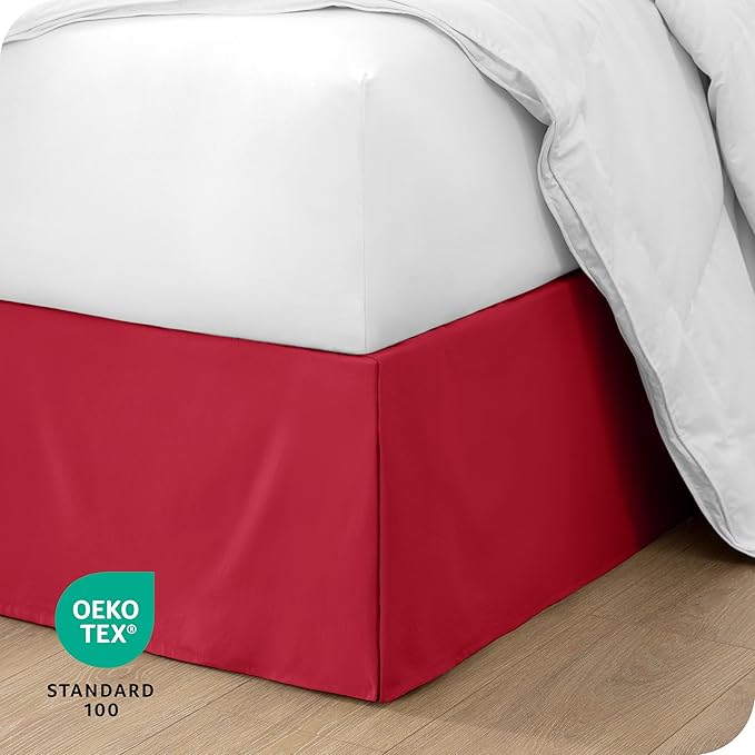 Bare Home Full Bed Skirt - 15-Inch Tailored Drop Easy Fit - Bed Skirt for Beds - Center & Corner Pleats (Full, Red)