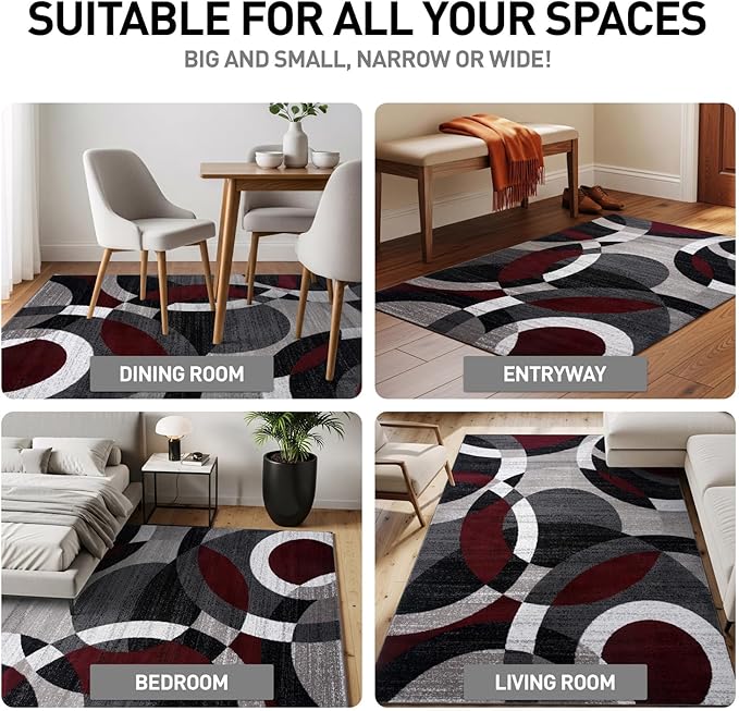 Rugshop Red Modern Geometric Indoor Area Rug, Overlapping Circle Pattern, Fade Resistant, Non-Shedding, for Living Room, Bedroom and Home Office, 5'3" x 7'3"