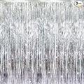 GOER 3.2 ft x 8.2 ft Metallic Tinsel Foil Fringe Curtains Party Photo Backdrop Party Streamers for Birthday,Graduation,New Year Eve Decorations Wedding Decor (Silver,3 pcs)