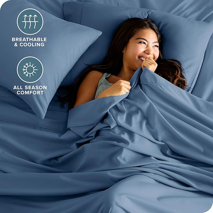 Bare Home Hotel Luxury Queen Sheet Set, Extra Soft - 6 Piece Set - Deep Pockets - Easy Fit - Cooling & Breathable - Wrinkle, Fade, Stain Resistant - Includes 4 Pillowcases (Queen, Coronet Blue)
