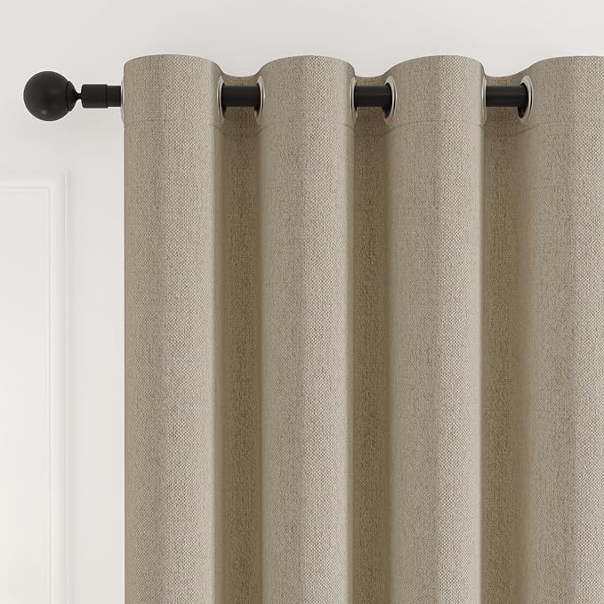 Blackout Curtains 102 inch Length 2 Panels for Living Room, Linen-Look Textured Room Darkening Thermal Insulated Noise Reduction Farmhouse Drapes for Bedroom (W52xL102, Natural)