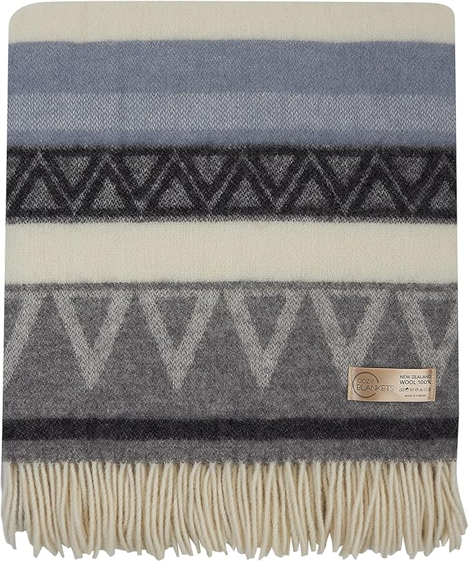 | Wool Blanket/Throw | 100% New Zealand Wool | Perfect for Home and Outdoors | Virgin Wool Throw with Fringes 75"x87" (190 x 220 cm)