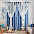 Stars Double Layer Blackout Curtains for Bedroom Kids, 72 Inches Long 2 Panels Set, Blue, 52 X 72 Inches