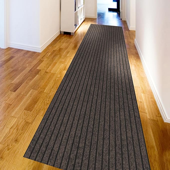 Ottomanson 2'7" x 21' Hallway Runner with Scraper Pile - Extra Durable Non-Slip Rug Mat for Indoor & Outdoor Use - Ideal for Kitchen, Entryway & Garage - High-Traffic Carpet, Brown