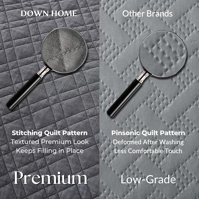 Queen Quilt Set with Shams Lightweight Quilted Bedspread Coverlet Thin Comforter Bed Cover Vintage Washed Quilted Blanket for All Season, Brushed Microfiber Diamond Stitching, Ash Gray, 88"x92"