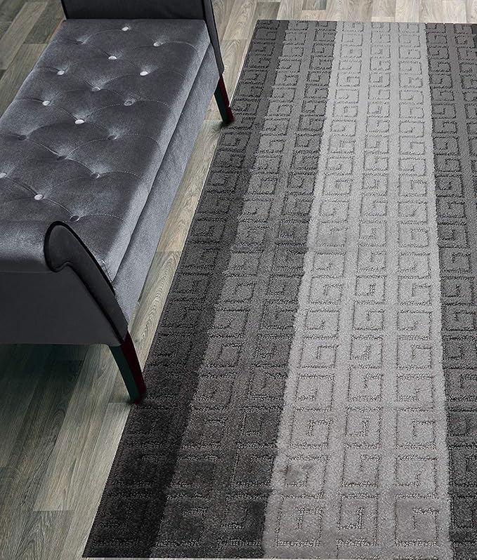 Custom Length Hallway Runner Rug,Slip Resistant,Meander Grey, 26 Inch X 27 feet, Sold and Priced Per Foot
