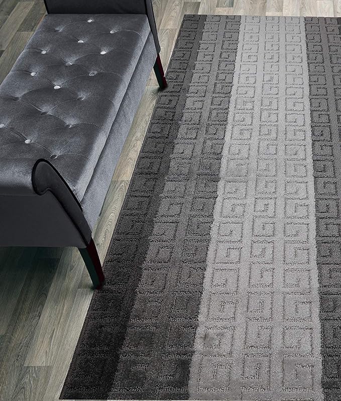 Custom Length Hallway Runner Rug,Slip Resistant,Meander Grey, 26 Inch X 19 feet, Sold and Priced Per Foot