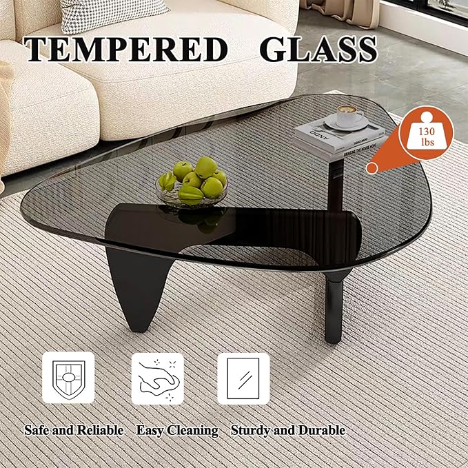 Glass Coffee Table, Mid Century Modern Coffee Table, Coffee Table for Living Room Center Table Suitable for Bedroom Living Room Reception Office Tables (Black/Grey, Large)