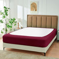 Biscaynebay Decorative Box Spring Cover Full & Full XL Size, Burgundy Luxurious Jersey Knitting Stretchy Wrap Around 4 Sides Bed Skirt for Home/Hotels, Easy Fit Wrinkle & Fade Free Machine Washable