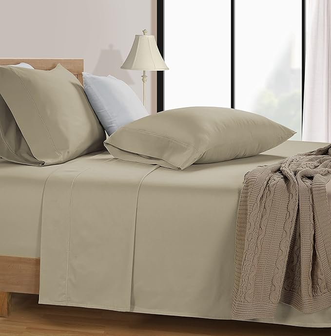 LANE LINEN King Size Bed Sheet Set – 600 Thread Count Long-Staple 100% Cotton Sheet Set King Size, Hotel Premium Soft Silky Sateen Finish, Durable Bedding Set, Elasticised 15" Deep Pocket – Linen