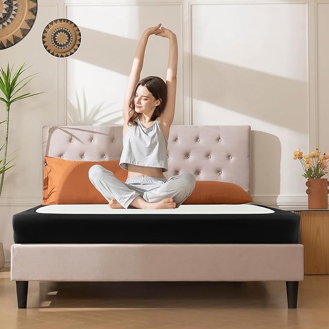 Biscaynebay Decorative Box Spring Cover Queen Size, Black Luxurious Jersey Knitting Stretchy Wrap Around 4 Sides Bed Skirt for Home/Hotels, Easy Fit Wrinkle Free Machine Washable