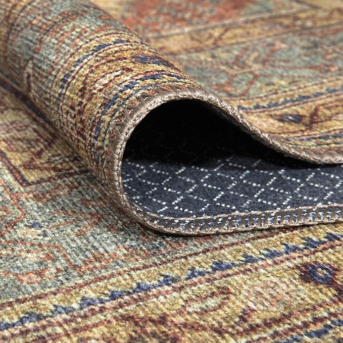 Bloom Rugs Washable Non-Slip 6' x 9' Rug - Terracotta/Mustard Traditional Area Rug for Living Room, Bedroom, Dining Room, and Kitchen - Exact Size: 6' x 9'