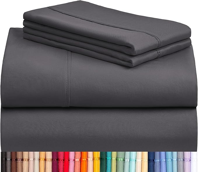 LuxClub 4 PC California King Sheet Set, Deep Pockets Wrinkle Free Cooling Bed Sheets Hotel Bedding for Women, Men, Includes 1 Fitted Sheet, 1 Flat Sheet and 2 Pillowcases-Dark Grey