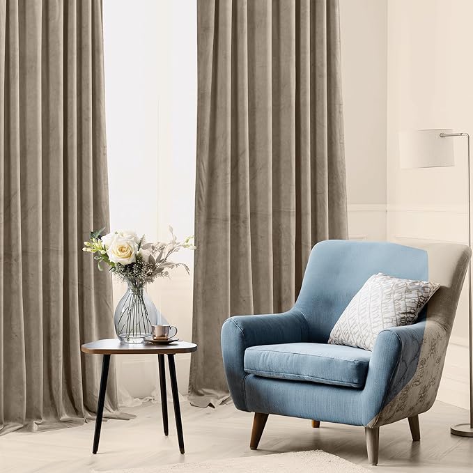 StangH Camel Beige Velvet Doorway Curtains 84 inches Long Rod Pocket Room Darkening Thermal Insulated Window Drapes for Bedroom/Nursery Boys/Hallway, W42 x L84, 2 Panels