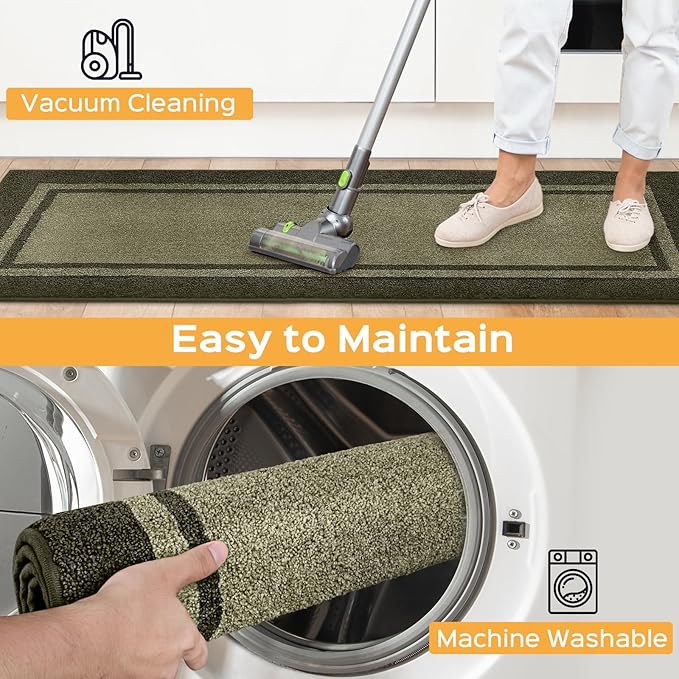 Kitchen Rugs 24" x 70", Non-Slip Machine Washable Kitchen Runner Rugs Floor Mats, Absorbent Comfort Standing Mats for Kitchen, Sink, Laundry and Hallway, Rolled Packaging, Budding Green & Sage Green