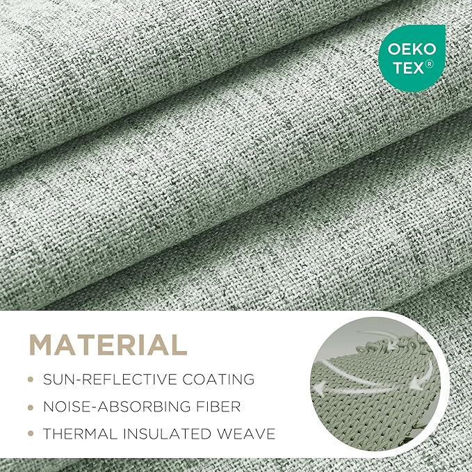 Joydeco Linen Blackout Curtains for Bedroom - 100% Light Blocking 1 Panels, Sage Green Drapes 70" W x 96" L, Thermal Insulated Room Darkening Curtains for Living Room, Rod Pocket & Back Tabs