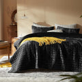 LEAONME Velvet Quilt Oversized California King-120''x120'', Lightweight Black Velvet Comforter Set with 2 Pillow Shams, Oversized Bedspread Coverlet Quilted Bedding Set for All Season