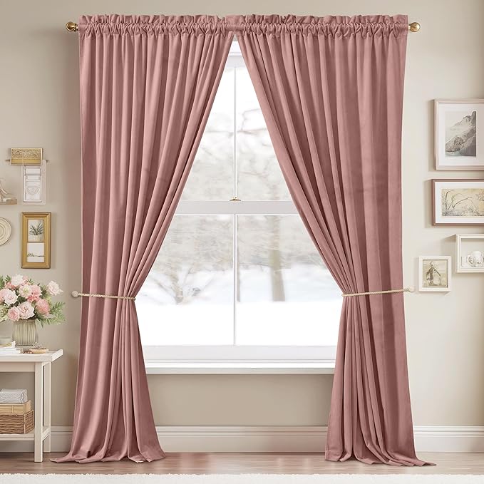 StangH Nursery Pink Velvet Curtains 108 inches Long, Privacy Window Drapes High Ceiling Tall Curtains Home Decoration for Birthday Party Backdrop/Girls Room, W52 x L108, 2 Panels