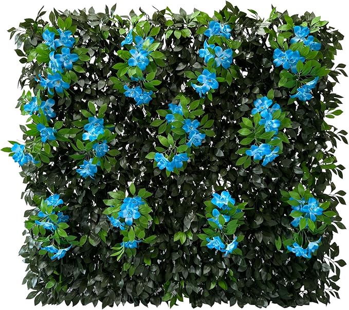 Sumery Expandable Fence Privacy Screen for Balcony Patio Outdoor,Decorative Faux Ivy Fencing Panel,Artificial Hedges (Single Sided Leaves) (2, Branches -Blue Fowers)