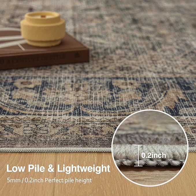 Fmfunctex 2x6 Runner Rug Brown Vintage Neutral Washable Distressed Non Slip Low Pile Indoor Carpet Soft Retro Hallway Entryway Rug for Kitchen Living Room Bedroom Bathroom Laundry Entry Bedside, Multi