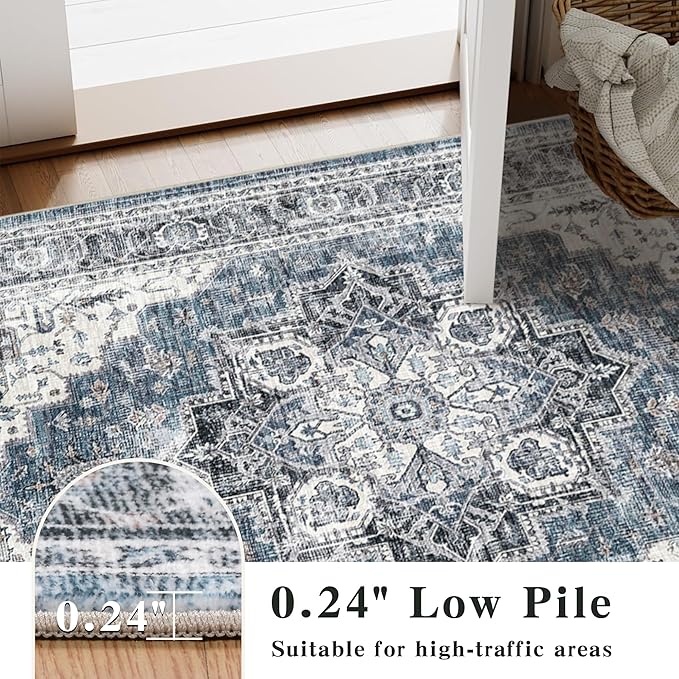 2x6 Vintage Runner Rug Low Pile Runners Non-Slip Machine Washable Rug Retro Distressed Print Lightweight Carpet for Hallway Kitchen Living Room Bedroom Laundry Room