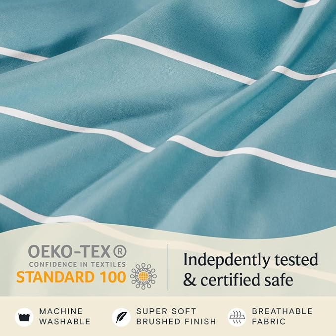 LuxClub 3 PC Twin Sheet Set, Deep Pockets Wrinkle Free Cooling Bed Sheets Hotel Bedding for Women, Men, Kids & Teens, Includes 1 Fitted Sheet, 1 Flat Sheet and 1 Pillowcase-Striped - Light Blue