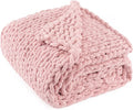 Chunky Knit Throw Blanket 60"X 80", 100% Handmade with Soft Chenille Yarn, 4.4lbs Thick Cable Knitted Blankets, Large Rope Knot Crochet Throws for Couch Sofa Bed Home Decor, Dusty Pink