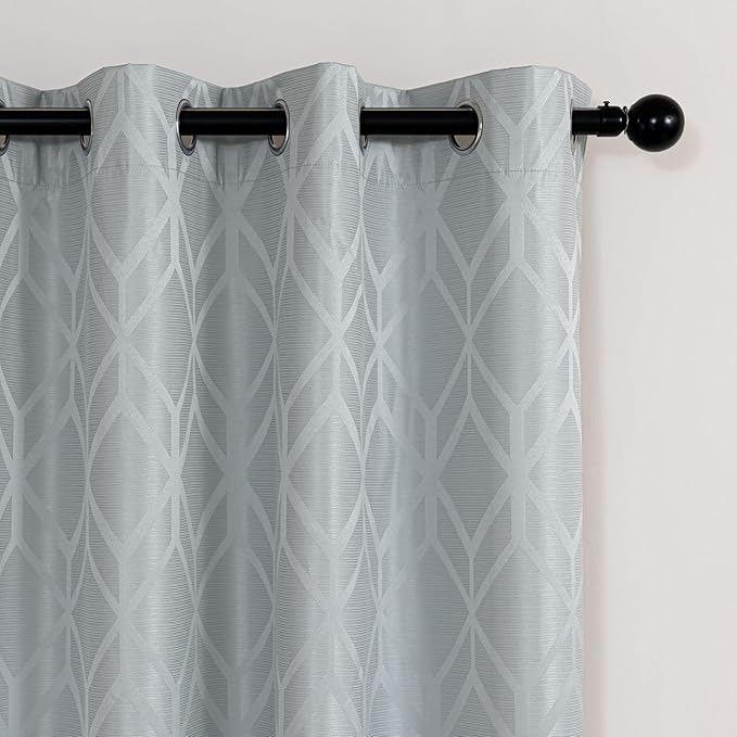 Amazon Basics Jacquard 2-Piece 100% Blackout Curtains, Living Room and Bedroom Drapes, Thermal Insulated Window Treatment, 42"x84", Light Grey