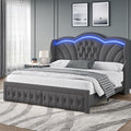 Keyluv Full Bed Frame with LED Lights and 2 Storage Drawers, Velvet Upholstered Platform with 47" Tall Arc-Shaped Wingback Headboard and Button Tufted Design, No Box Spring Needed, Noise-Free, Gray