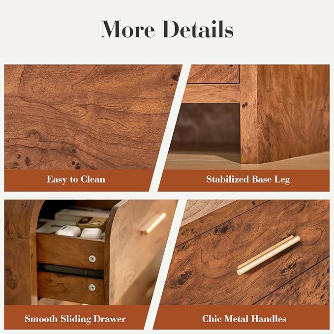 Night Stand [Unique Curved Profile] [FSC-Certified Wooden Board] 1-Drawer and 1 Storage Shelf Nightstand 24" H Metal Handle Modern Bedside Table Side Table End Table