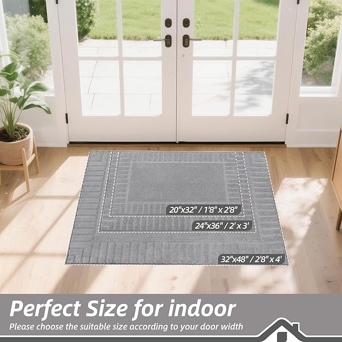 BEQHAUSE Door-Mat-Non-Slip Dirt Trapper Door Mats Low-Profile Front Door Mat Absorbent Floor Mats for Entryway Washable Mud Resistant Home Entrance Doormat,Light Grey,24"x36"