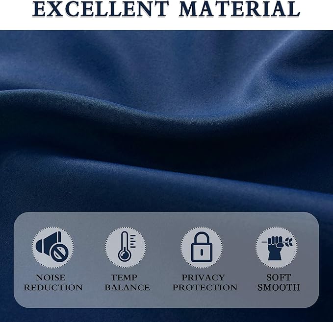 DONREN 48 Inch Curtains for Boy's Room - Blackout Thermal Insulated Window Drapes with Rod Pocket for Short Windows (2 Panels,52 x 48 Inch,Navy Blue)