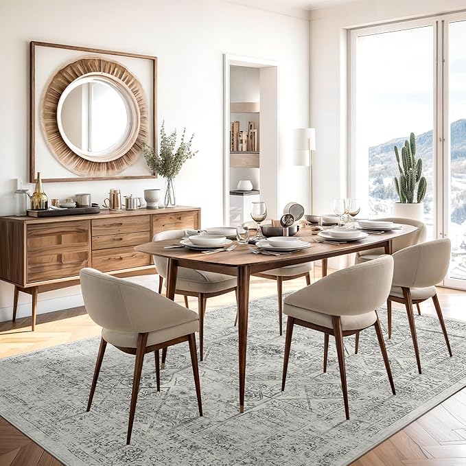 6x9 Area Rug for Living Room Floral Washable Non-Slip Gray Rugs for Bedroom Dinning Room Ultra-Thin Indoor Grey Rug