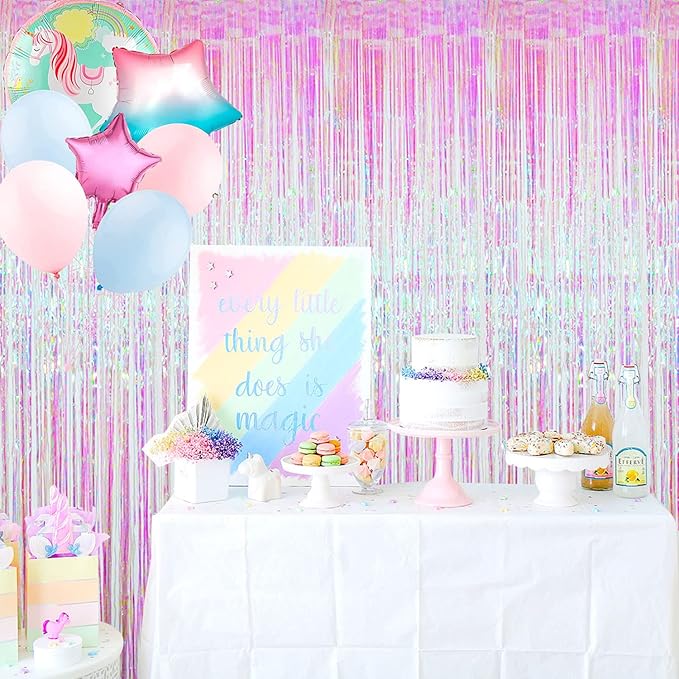 GOER 3.2 ft x 9.8 ft Metallic Tinsel Foil Fringe Curtains Party Photo Backdrop Party Streamers for Birthday,Graduation,New Year Eve Decorations Wedding Decor (4 Packs,Multicolor)