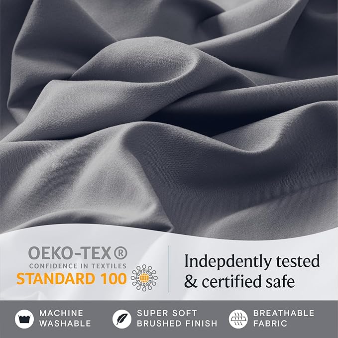 LuxClub 4 PC Queen Sheet Set, Deep Pockets Wrinkle Free Cooling Bed Sheets Hotel Bedding for Women, Men, Includes 1 Fitted Sheet, 1 Flat Sheet and 2 Pillowcases-Soft Light Grey