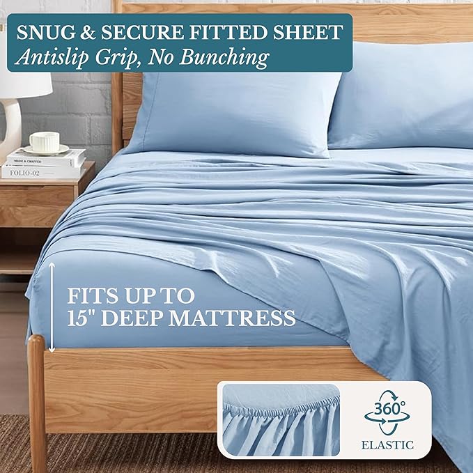 Casa Platino King Size Bedsheets – 4 Piece Set, Ultra Soft & Breathable Microfiber Bedding, Pre-Washed Brushed Microfiber, Deep Pocket King Sheet Set, Fits Mattress up to 15" Deep - French Blue