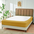 Biscaynebay Decorative Box Spring Cover King & Cal King Size, Gold Luxurious Jersey Knitting Stretchy Wrap Around 4 Sides Bed Skirt for Home/Hotels, Easy Fit Wrinkle & Fade Free Machine Washable