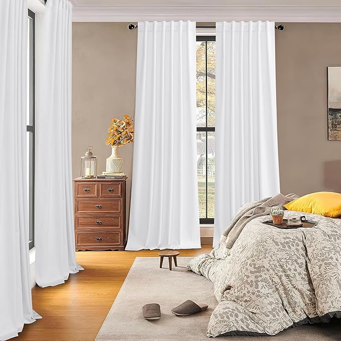 RYB HOME 100% Blackout Velvet Curtains, Thermal Insulated Room Darkening Back Tab and Rod Pocket Curtains for Living Room Nursery Bedroom, White, 52W x 90L, 2 Panels