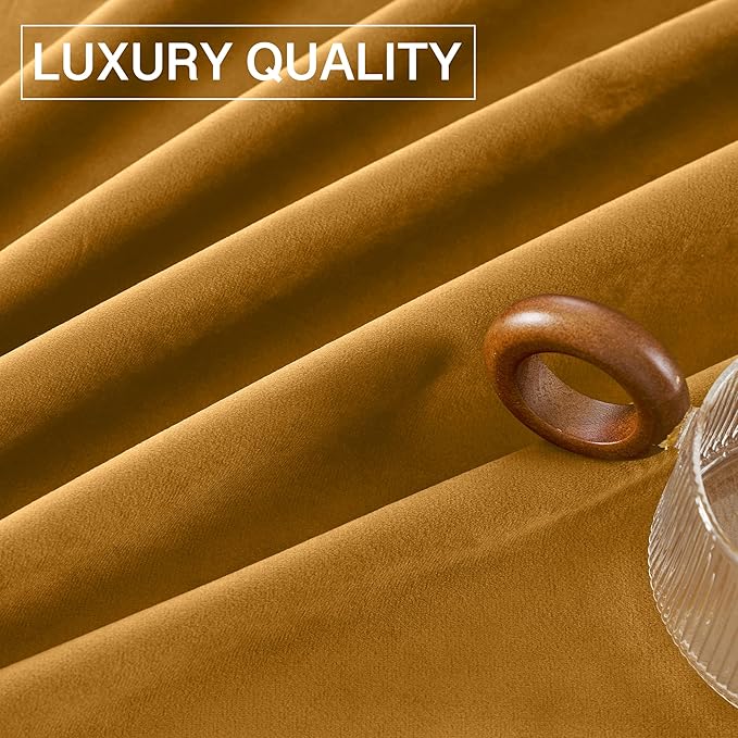 StangH Mustard Gold Velvet Curtains Stylish Autumn Thermal Insulated Drapes for Living Room, Soft Light Blocking Curtains for Bedroom, Vibrant Home Decor, W52 x L94, 2 Panels