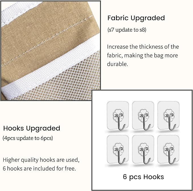 Kanrichu 3pcs Middle Wall Hanging Organizer Bag, Linen Fabric Door Hanging Storage Basket with Pockets, Waterproof Bin for Kitchen, Bedroom, Office, RV Camper (Khaki)
