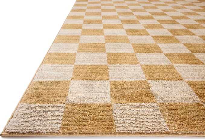 Loloi Chris Loves Julia Calvin Collection CLV-01 Apricot/Ivory 5'-3" x 7'-6" Area Rug Checkered Neutral Soft Living Room Bedroom Carpet