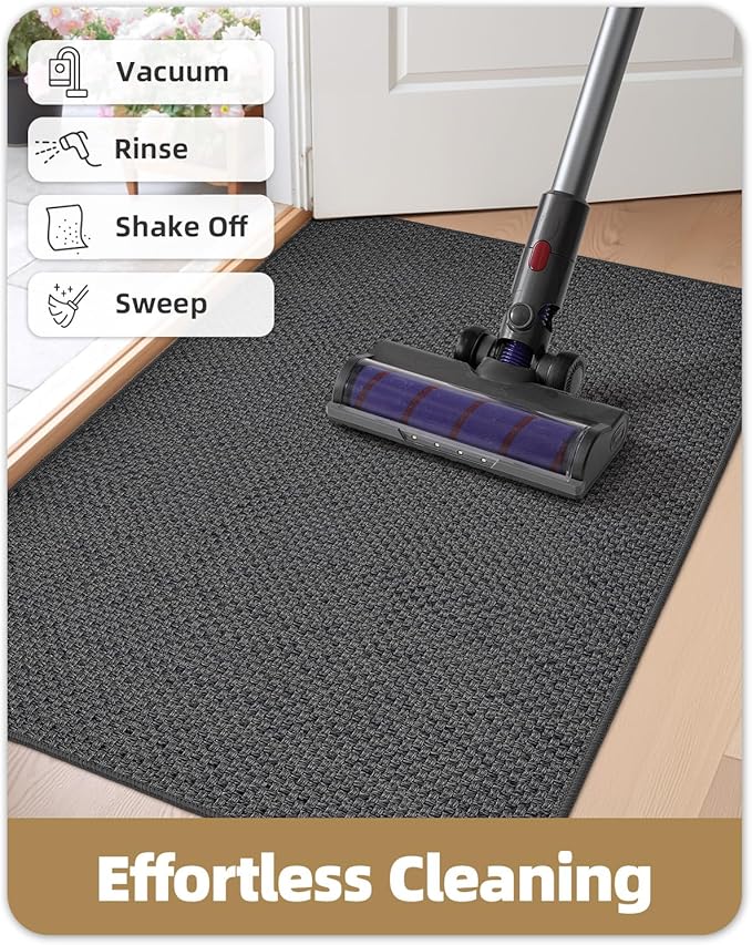 Color&Geometry Ultra-Thin Indoor Door Mat, 27"x59" Low-Profile Non-Slip Entryway Rug with Modern Geometric Texture, Washable Doormat for Entrance, Front Doors, Grey (Rolled-up NO Creases)