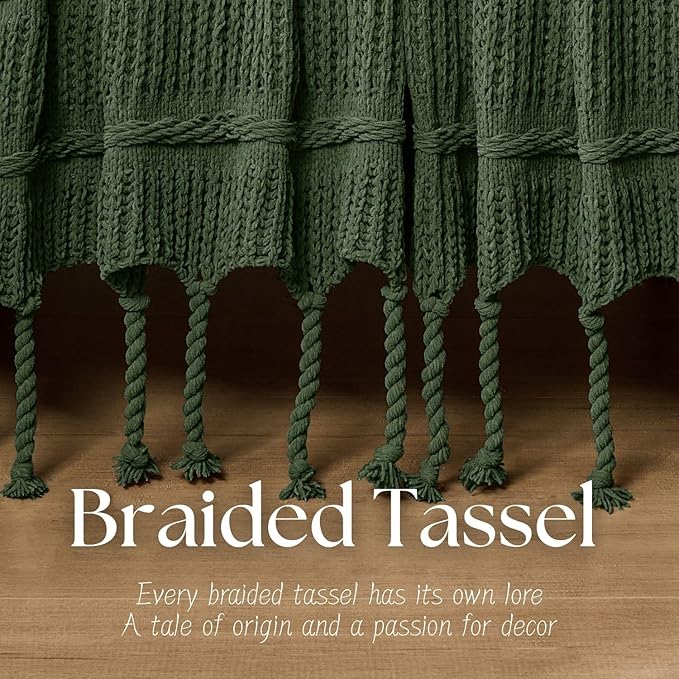Boho Knitted Chenille Blanket with Tassels - Lightweight & Soft All-Season Throw - 3D Classic Pattern for Living Room Bedroom Couch, Imperial Green, Queen 90"x90"