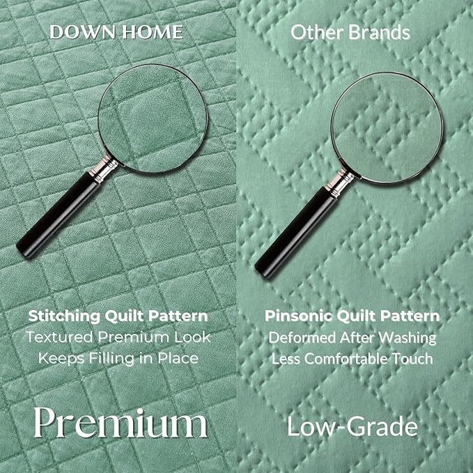 Queen Quilt Set with Shams Lightweight Quilted Bedspread Coverlet Thin Comforter Bed Cover Vintage Washed Quilted Blanket for All Season, Brushed Microfiber Diamond Stitching, Green, 88"x92"