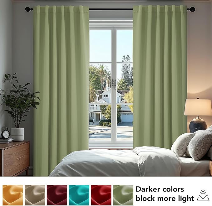 Deconovo Blackout Curtains, Thermal Insulated, W70 x L108 2 Panels, Back Tab, Machine Washable, Room-Darkening Drapes for Bedroom/Living Room Sage Green