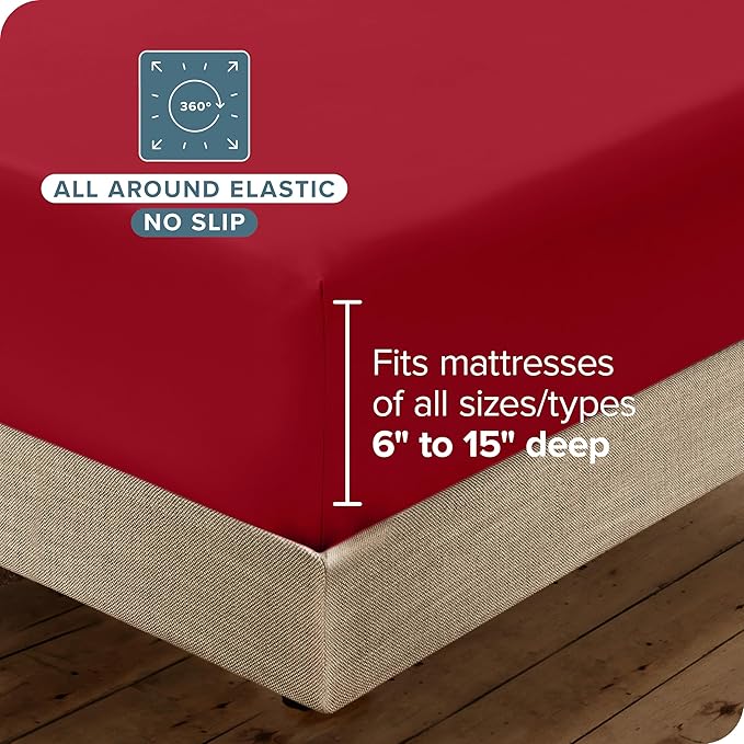 Bare Home Hotel Luxury Twin XL Sheet Set, Extra Soft - 4 Piece Set - Deep Pockets - Easy Fit - Cooling & Breathable - Wrinkle, Fade, Stain Resistant - Includes 2 Pillowcases (Twin XL, Red)