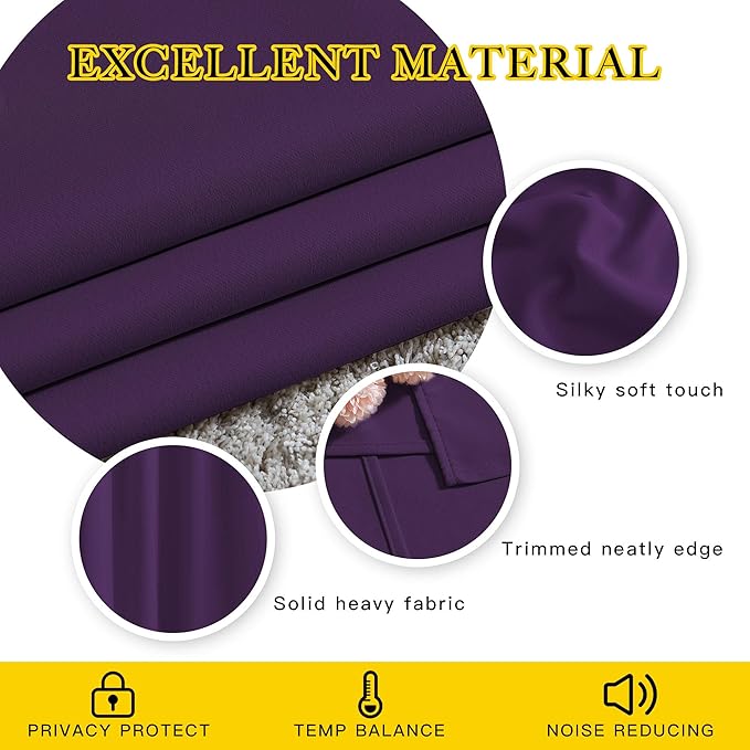 NICETOWN Blackout Royal Purple Doorway Curtains - Solid Thermal Insulated Grommet Room Darkening Privacy Window Drapes Sound Dampening for Bedroom/Living Room (W46 x L80, 2 Panels)