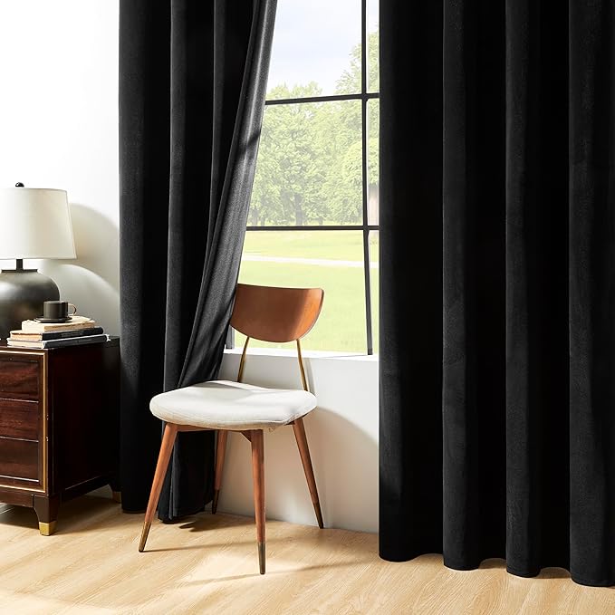 Joydeco Black Velvet Curtains 63 Inches Long, Luxury Grommet Blackout Curtain 2 Panels, Thermal Insulated Privacy Room Darkening Window Drapes for Bedroom Living Room Home Theatre (52Wx63L)
