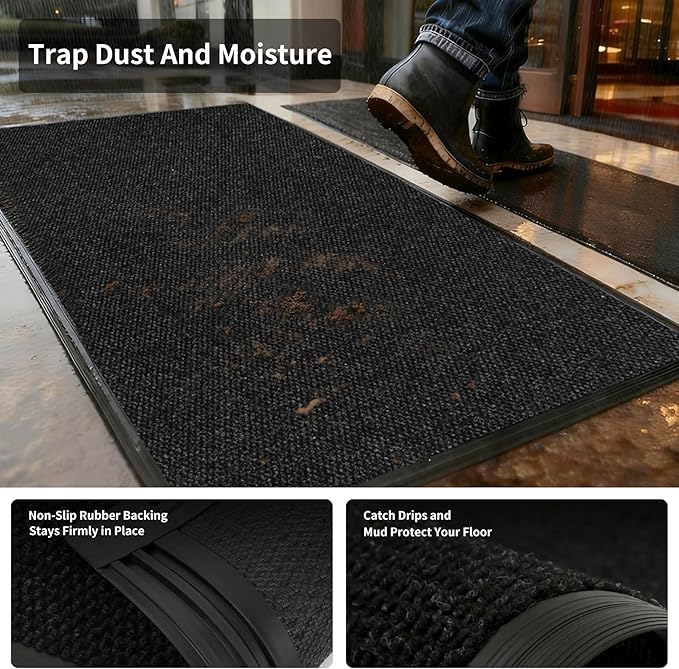 4ft x 25ft Front Door Mat Indoor Outdoor Entrance, Commercial Heavy Duty Entryway Matt, Non-Slip Rubber Backing Low Profile Doormat, Waterproof Dirt Trapper Welcome Mat for High Traffic Area